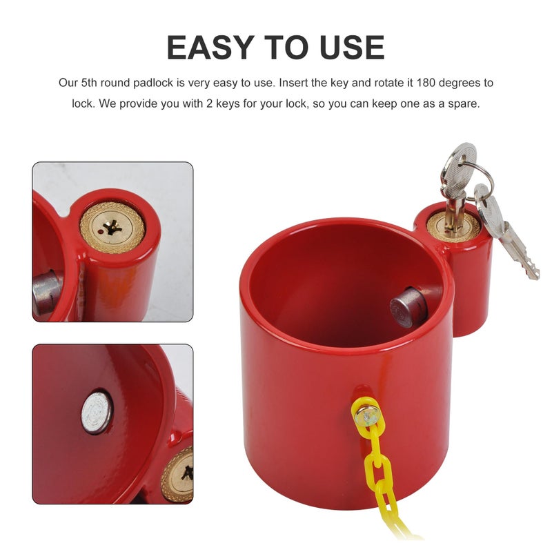 WINTOOLS Heavy Duty Steel Kingpin Lock Wheel Trailer Lock King Pin Red with Bright Yellow Caution Tag - Image 3
